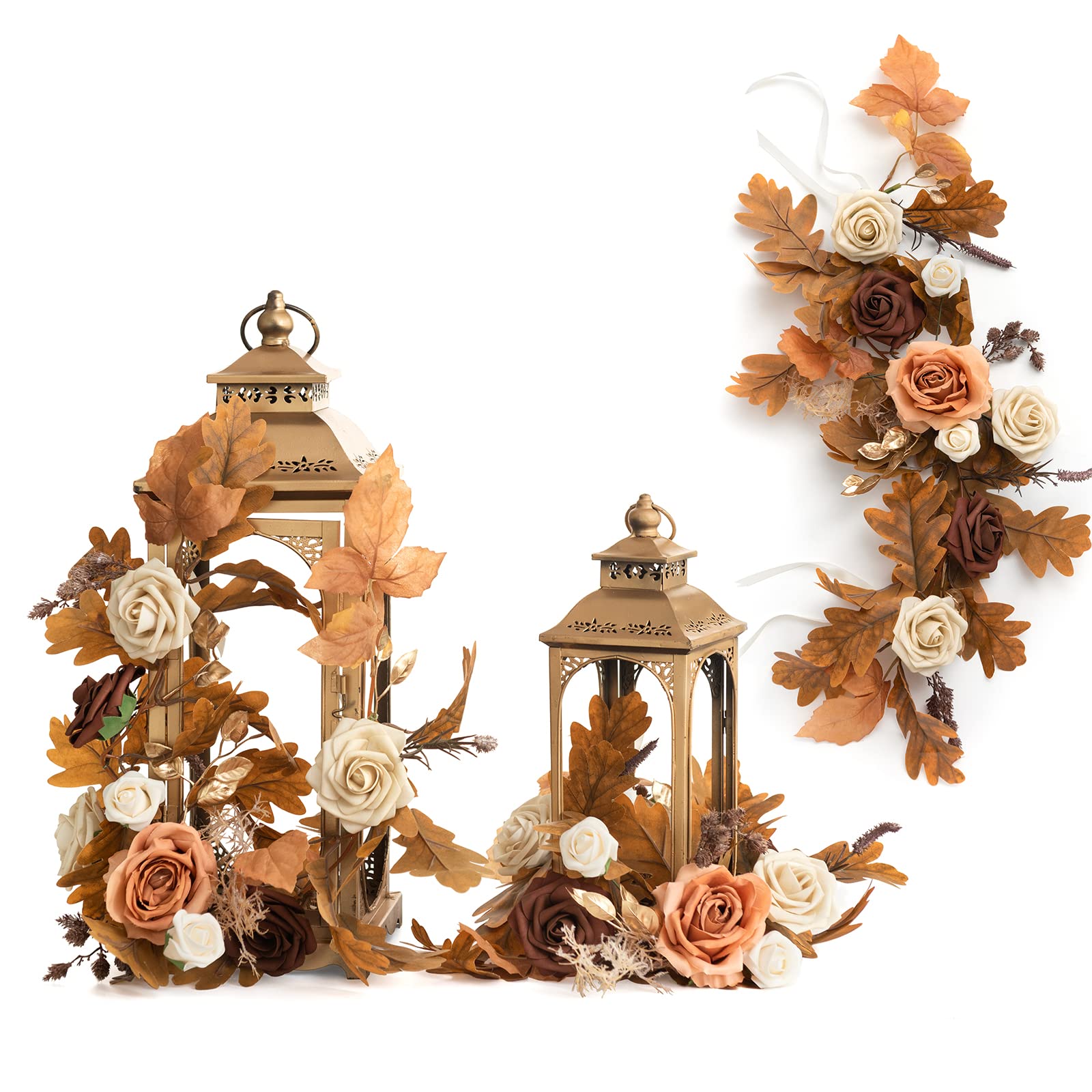 Photo 1 of Ling's moment 6Pack 2ft Artificial Flowers Garland Rust & Sepia Lantern Flower Centerpieces Wedding Aisle Decor Brown Chair Flowers Arch Floral for Signs DIY Table Wall Window Cake Decoration