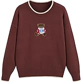 CIDER Women's Fall Sweaters Long Sleeve Cute Sweaters Bear Graphic Crewneck Soft Knit Casual Cropped Pullover