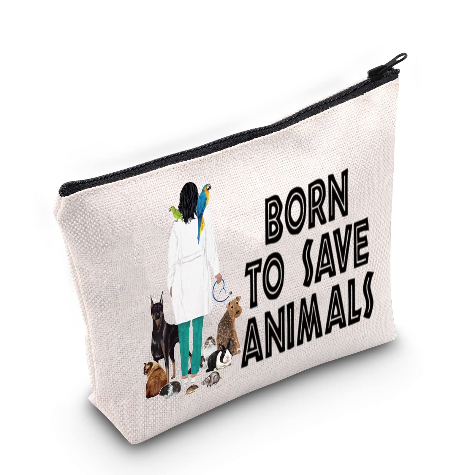 LEVLO Veterinarian Cosmetic Make Up Bag Veterinary Technician Gift Born To Save Animals Makeup Zipper Pouch Bag For Veterinarian Assistant Student, Born To Save Animals, Cosmetic Bag