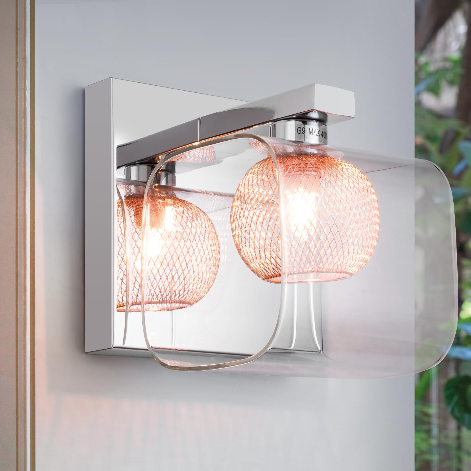 HARPER LIVING Modern Wall Lights, G9 Wall Light Inner Mesh in Copper, Wall Sconce Lamp for Living Room, Bedroom, Kitchen, Hallway