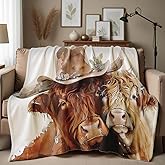 HUNXIAOJ Printed Bed Blanket Highland Cow Gifts Throw Blanket Flannel Blanket Cattle Queen Size Farm Blanket for Country Farmhouse Animal Throws (49"x59")