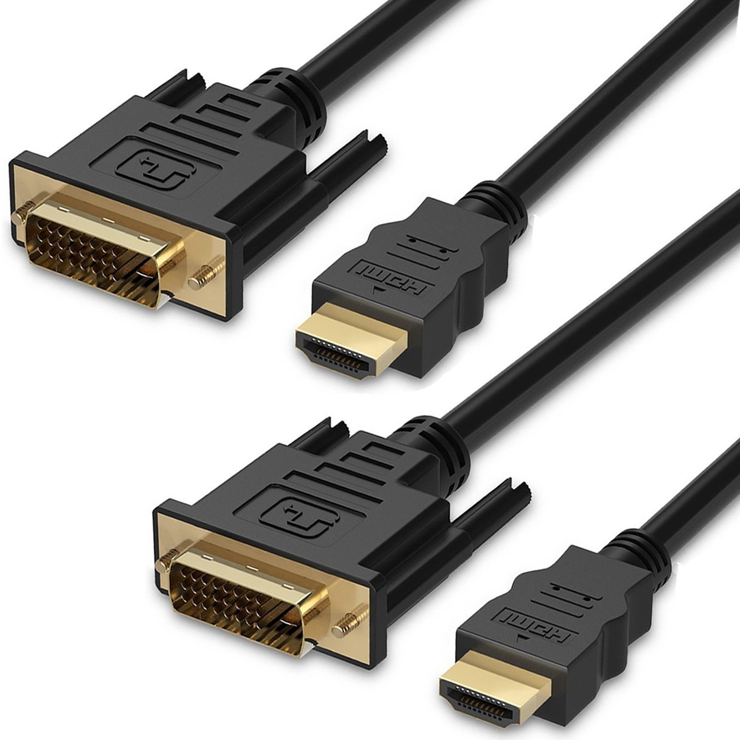 Fosmon HDMI to DVI Cable (6FT / 1.8 Meter), (2 Pack) Bi-Directional DVI-D to HDMI Gold Plated High Speed HDMI (Type A) to DVI