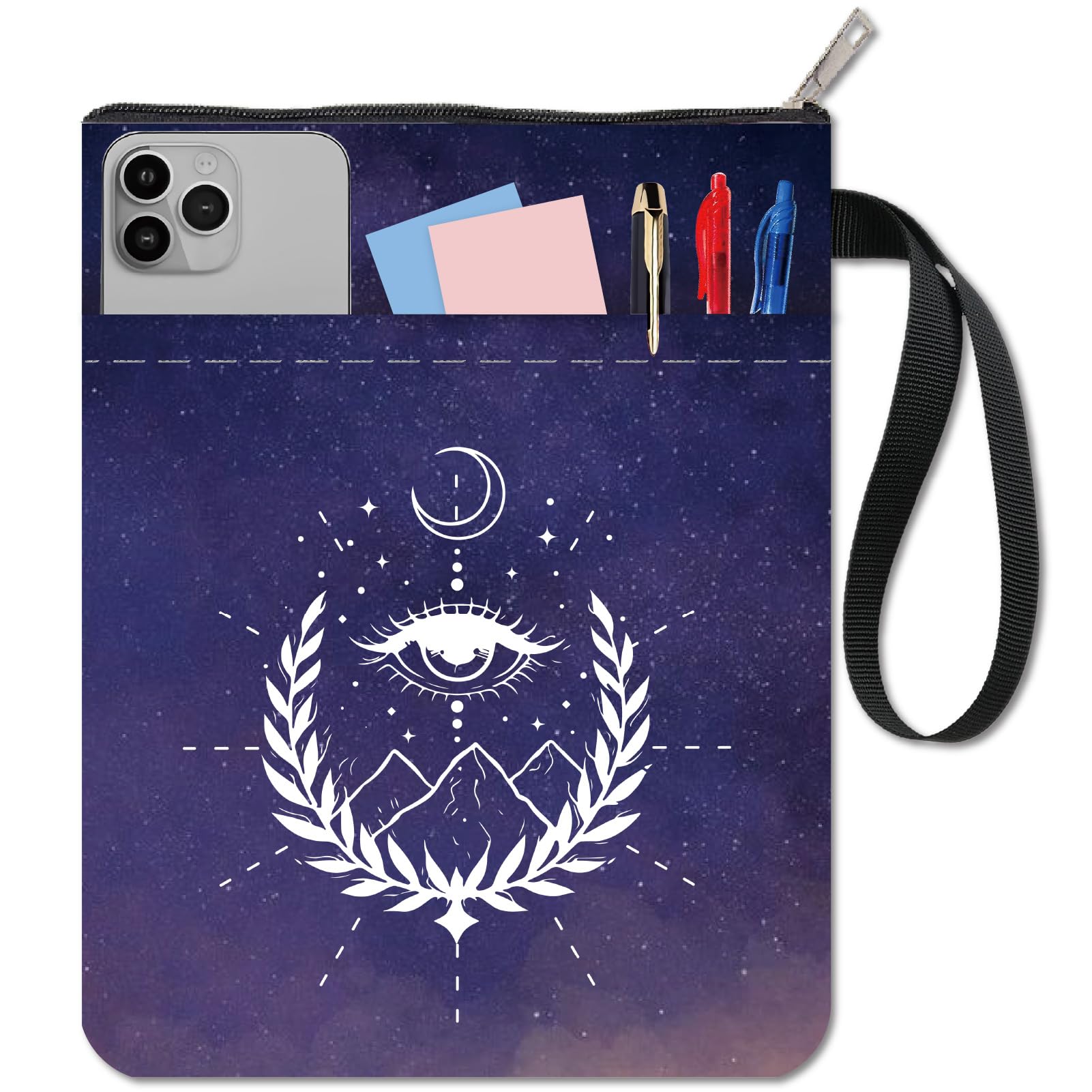 CRASPIRE Mountain Book Sleeve with Zipper Galaxy Moon Star Eyes Book Pouch Protector for Paperbacks Blue Waterproof Fabric Cloth Covers for Lovers Librarian Classmate Graduation Gifts
