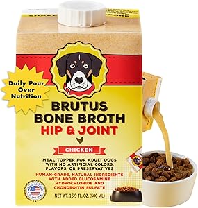 Brutus Broth Chicken Bone Broth for Dogs - Meal Topper with Glucosamine & Chondroitin | Liquid Chicken Bones Broth 16.9 FL Oz