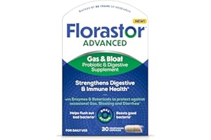 Florastor Advanced Gas and Bloat Probiotic, Digestive Enzymes and Botanicals, Plus Probiotics for Digestive Health, 30 Capsules