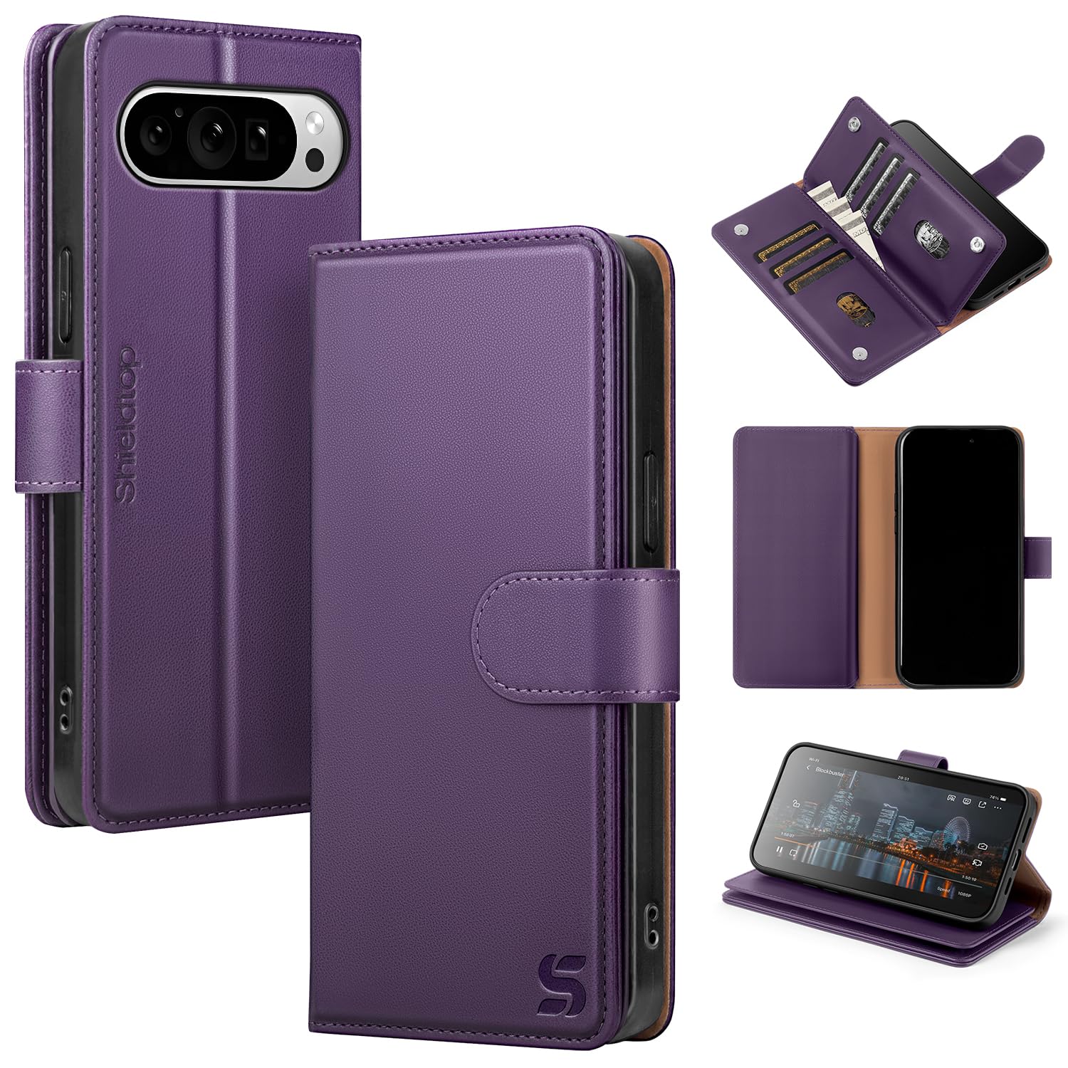 Shieldtop Compatible with Google Pixel 10 Pro XL Wallet Case with Card Holder,Women Men RFID Blocking PU Leather Phone Case Flip Shockproof TPU Protective Cover Kickstand Credit Card Slots,Purple