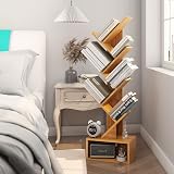 YMYNY 6 Tier Tree Bookshelf Wood Bookcase Storage Rack with Drawer Natural view 5