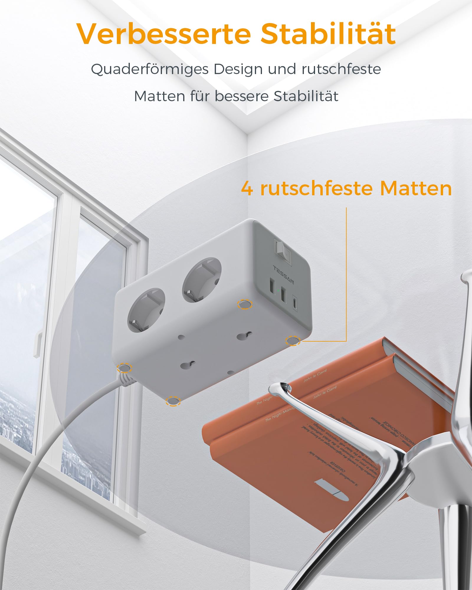 TESSAN 6 Fach Mehrfachsteckdose mit USB C, Verlängerungskabel 5M Verteilersteckdose, Steckdosenleiste mit 3 USB, 9 in 1 Steckerleiste mit Schalter, Steckdosenwürfel Wandmontage, Mehrfachstecker 3600W 6