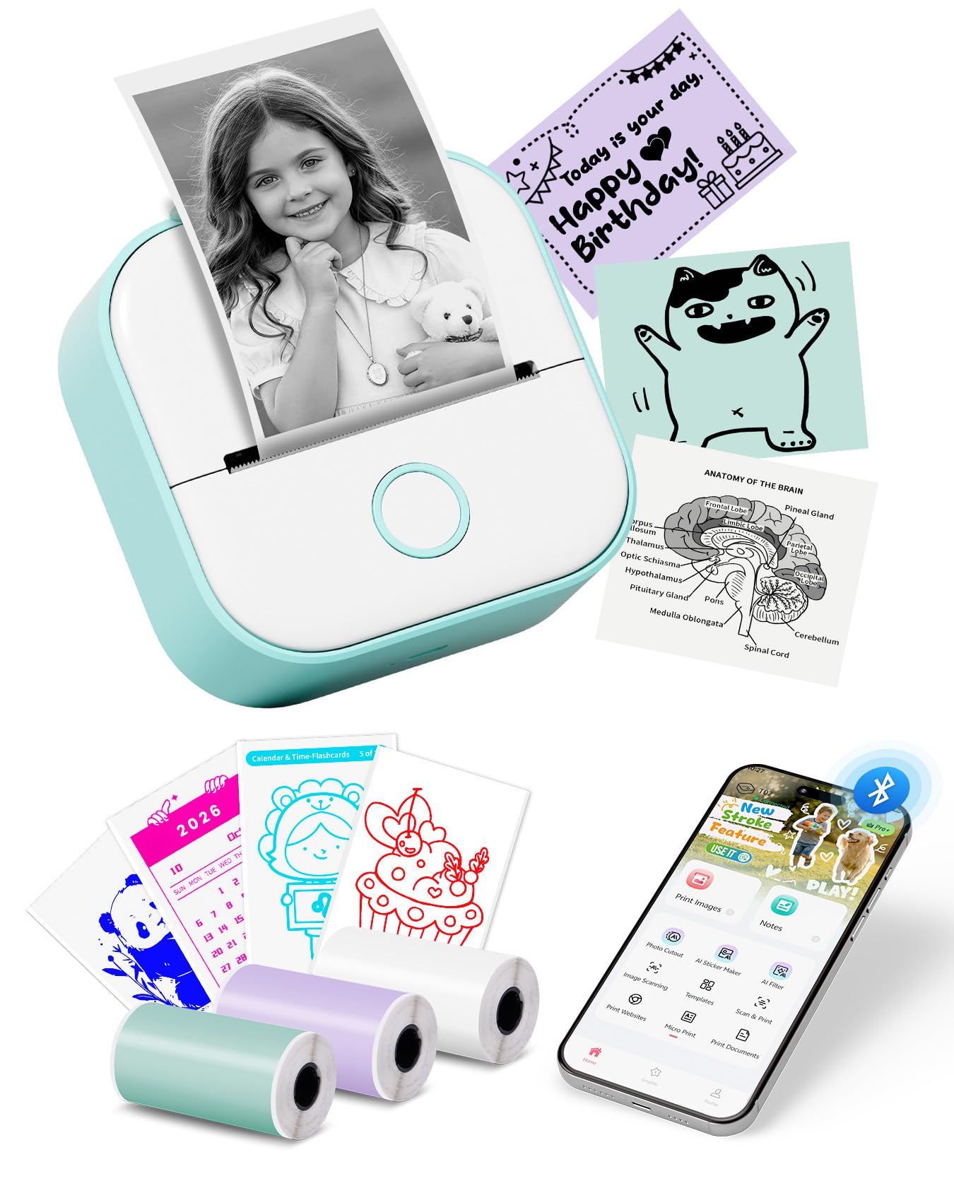 Mini Drucker T02 Mini Drucker für Smartphone Fotodrucker Mini Thermodrucker