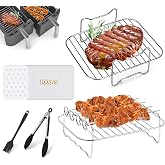Lebreary Dual Air Fryer Accessories, 2Pcs Air Fryer Rack, BBQ Rack with 4 Skewers compatible for Ninja Foodi DZ201 DZ401 and Ninja 8QT-10QT Air Fryers, 100 Paper Liners - 5Pcs Set