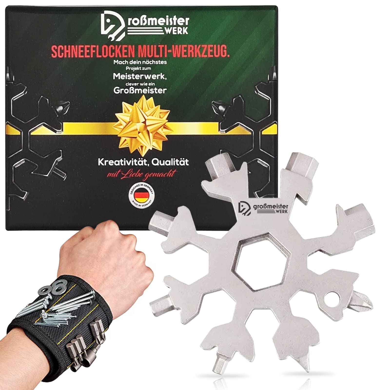 Multifunctional Tool I The Gift for Men I Snowflake 18 in 1 Multitool I Universal Craftsman Gadget + Magnetic Bracelet Gift