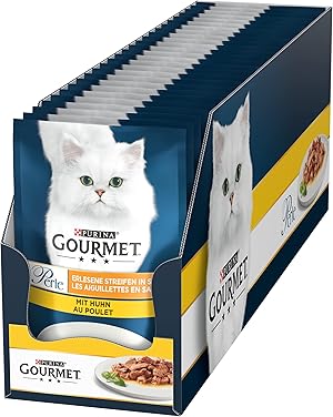 Gourmet Perle Erlesene Streifen Katzenfutter nass, mit Huhn, 26er Pack (26 x 85g)