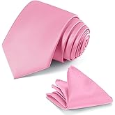 JUNMEISI Black Tie Set in Gift Box Mens Solid Color 3.15" (8CM) Black Necktie and Pocket Square Set