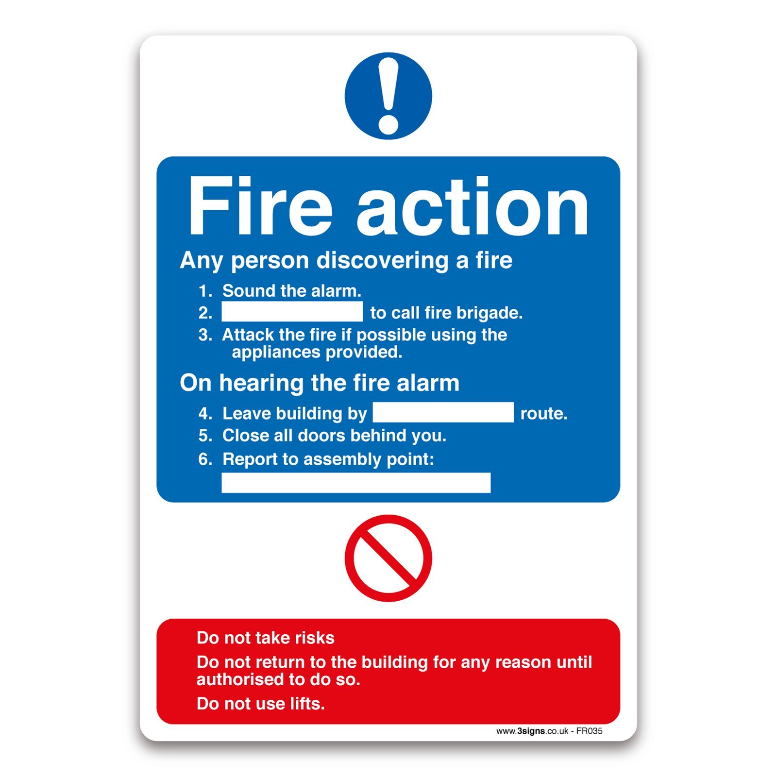Fire Action Standard Sign Fire Safety Wall Notice (A5 148x210mm, Self-adhesive vinyl)