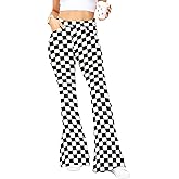 Magrank Womens High Waisted Plaid Bell Bottom Jeans Stretch Checkered Flare Denim Pant
