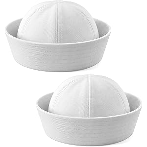 2 PCS Sailor Hat Women, 22 X 2.7 Inches White Sailor Hat for Men | Classic, For Women Men, For Yacht Halloween Costume, For C