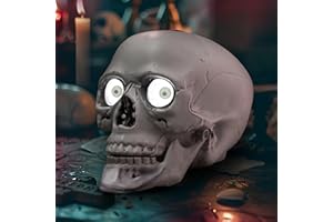 JOYIN Halloween Decorations Indoor Animatronics Skull Table Desk Home Decor, Haunted House Sound Activated LED Lights Up Eyes Party Supplies Animated Scary Moving Eyeballs
