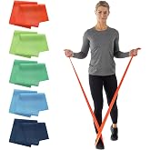 Sammons Preston Resistance Bands, Exercise Band, Workout, 5 ft, 5-Pack | Portable, lightweight, non-slip, rubber. For home, travel, recovery. Working out, therapy, physical, stretch.