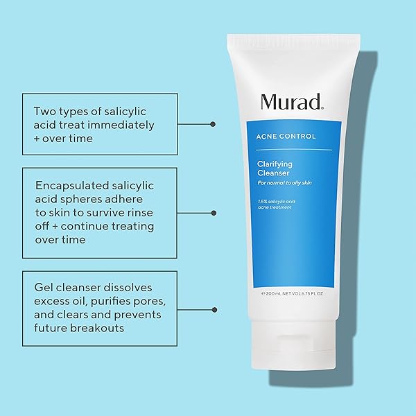 MURAD CLARIFYING CLEANSER – ACNE CONTROL SALICYLIC ACID & GREEN TEA EXTRACT FACE WASH – EXFOLIATING ACNE SKIN CARE TREATMENT BACKED BY SCIENCE, 6.75 OZ