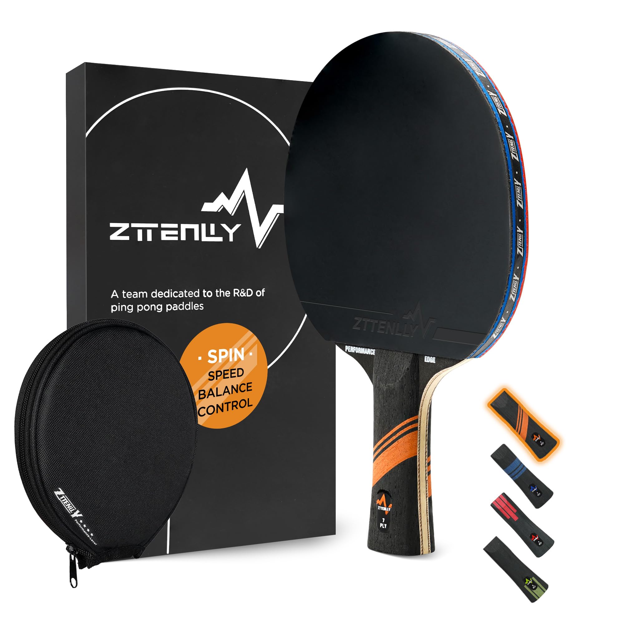 ZTTENLLY Ping Pong Paddle with Carbon Technology | Performance-Series,7-ply Finest Blade, Expert Speed/Edge/Balance/Control, Thicker Protector Case | Table Tennis Racket for Professional