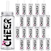 Pickmesh 24 Pcs Cheerleading Gift Cheerleader Tumbler Cups with Lid and Straw, 14 oz Reusable Plastic Cheer Water Bottle, Cheerleader Gifts Bulk for Women Girl Team(Rose Red)