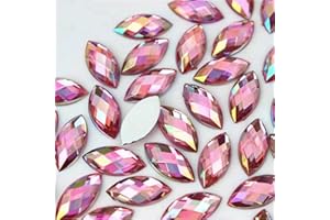 UYTRDVG 100 Pcs 15x7mm AB Colorful Jewels Gems Rhinestones for Crafts, Horse Eye Flatback Acrylic Gemstone for Halloween Party Decorations Clothing Wedding Dress DIY Crafting Accessories(11 Light Pink AB)
