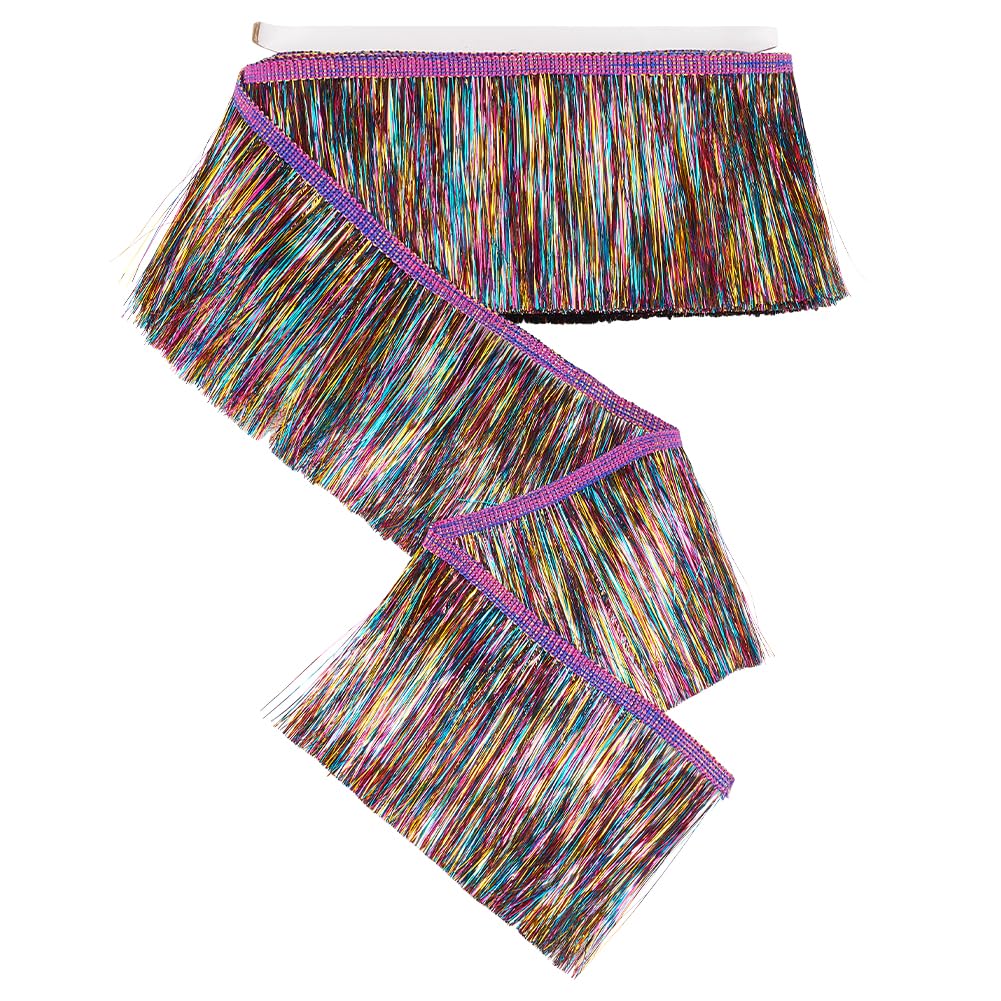 FINGERINSPIRE 10.9 Yards/10m Metallic Fringe Trim 10.5cm Wide Polyester Fringe Ribbon Trim Colorful Tassel Trim for Sewing Tinsel Fringe Trim for DIY Crafts Costume Fringe Ribbon for Party Decoration