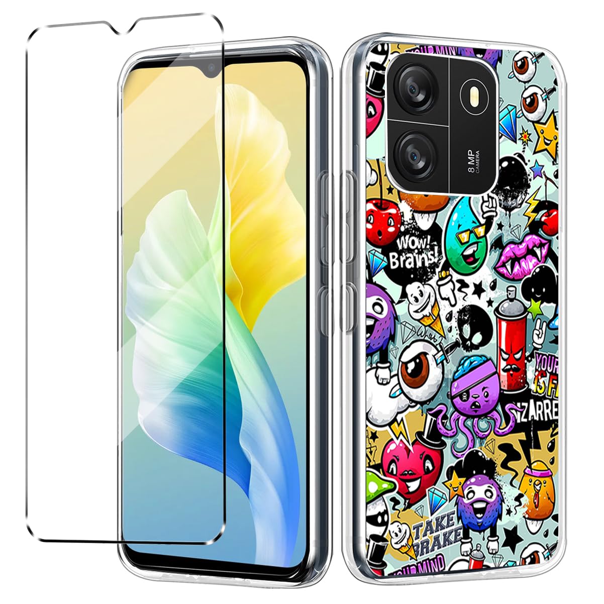 Cover Compatible with Blackview Wave 6C Case with 1 Pack Tempered Glass Screen Protector Phone Case for Blackview Wave 6C,Soft TPU Slim Fit Shockproof Anti-Scratch Phone Cover-XS40