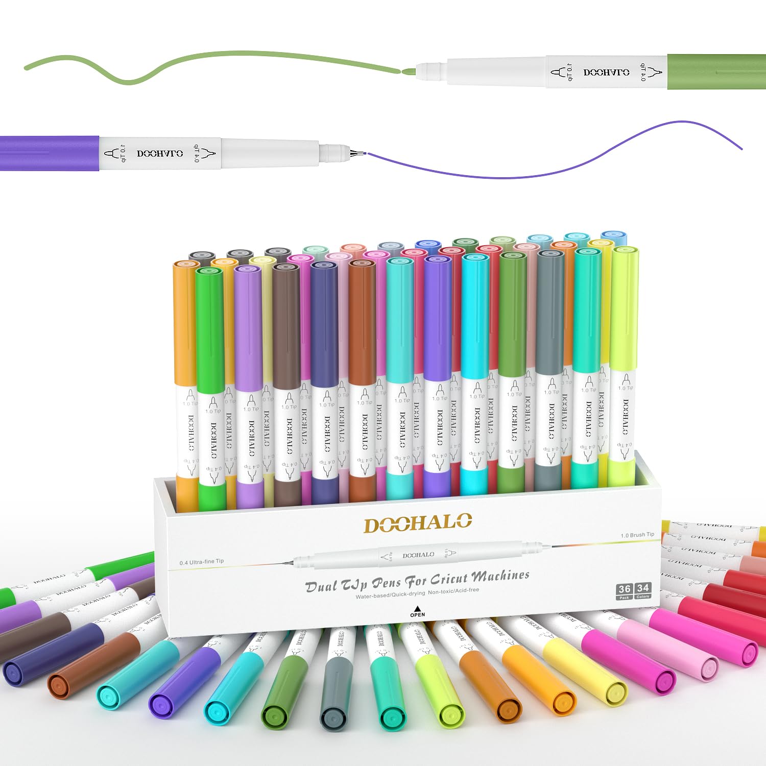 DOOHALO Fine Point Pens Set (36 Pcs) for Cricut Maker 3/Maker/Explore 3/Air 2/Air,Dual Tip Marker Pen(0.4 Tip and 1.0 Tip),Dual Tip Coloring Brush Pen for Writing and Drawing
