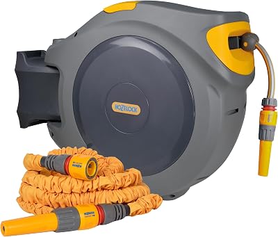 Hozelock 40m Auto Reel with 7.5m Superhoze, Wall Mount, Auto-Rewind