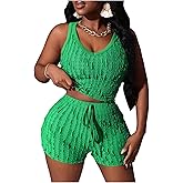 Floerns Women's 2 Piece Outfit Vacation V Neck Tank Top and Mini Shorts Set