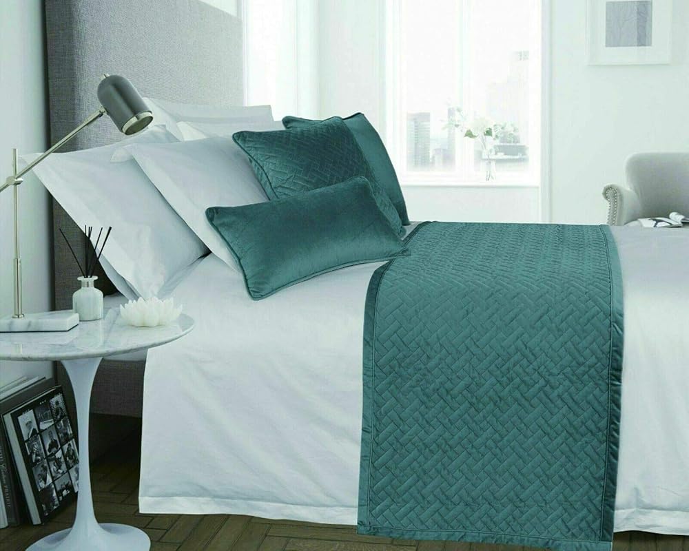 dutis Luxury Soft French Velvet Bed Runner 220cm x 55cm Teal Green