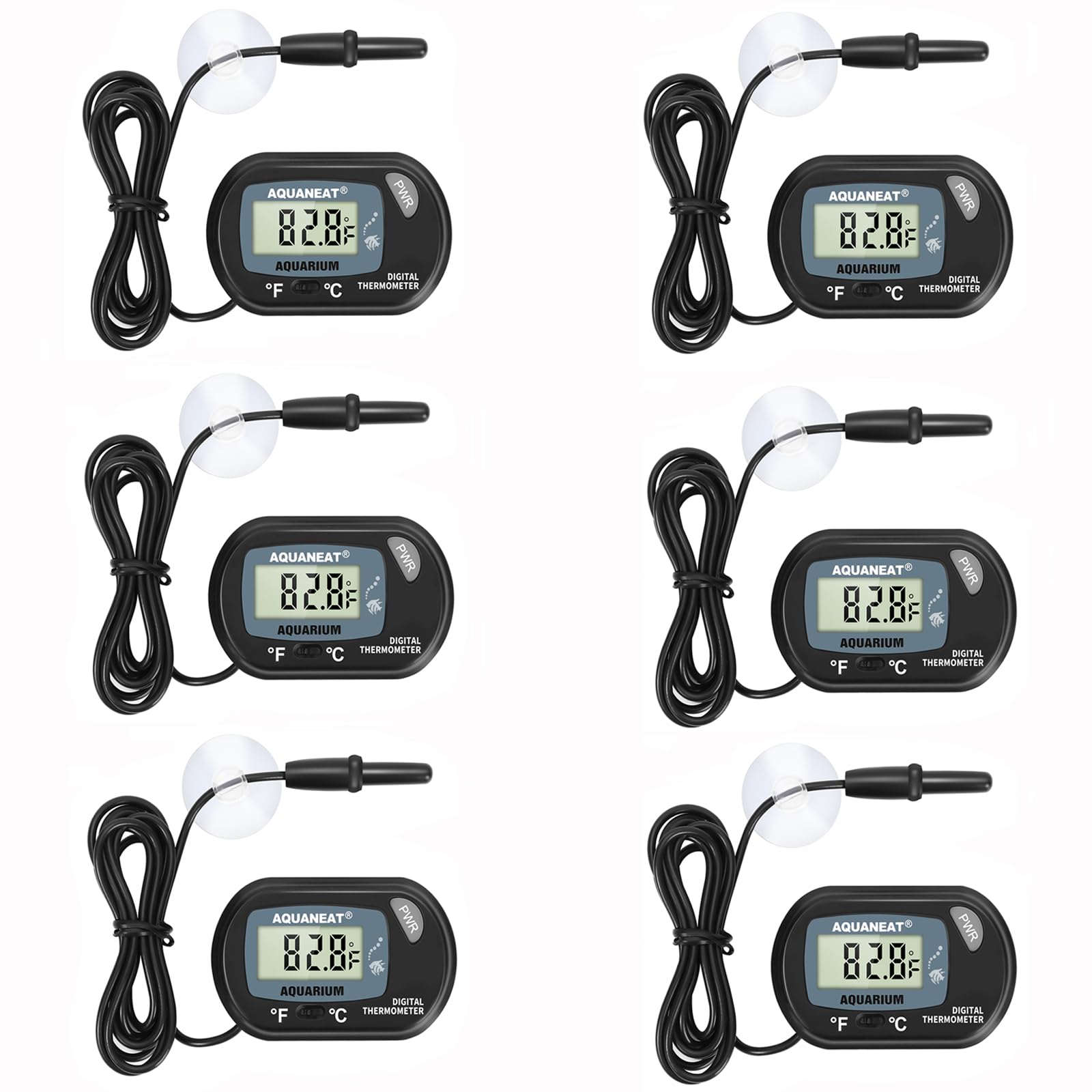 Photo 1 of AQUANEAT Aquarium Thermometer, Fish Tank Thermometer, Digital Temperature Test, with Large LCD Display (6 Packs)