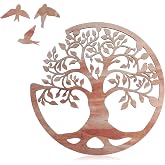 Tree of Life Wooden Wall Art Decor 12 In Tree Wall Decor Plaque Hanging | Round Wooden Wall Art Decor with Three Birds for Bedroom Living Room Kitchen Office Farmhouse Decor