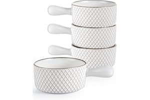 Anmula French Onion Soup Bowls – 20 Oz Ceramic Soup Bowls with Handles – Embossed French Onion Soup Crocks for Chili, Beef St