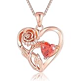 Infinity Rose Flower Heart Necklaces for Women 925 Sterling Silver Anniversary Jewelry for Her Love Gifts for Wife Sister Grandma Mom Mothers Day Valentines Birthday Christmas Rose Gold Birthstone