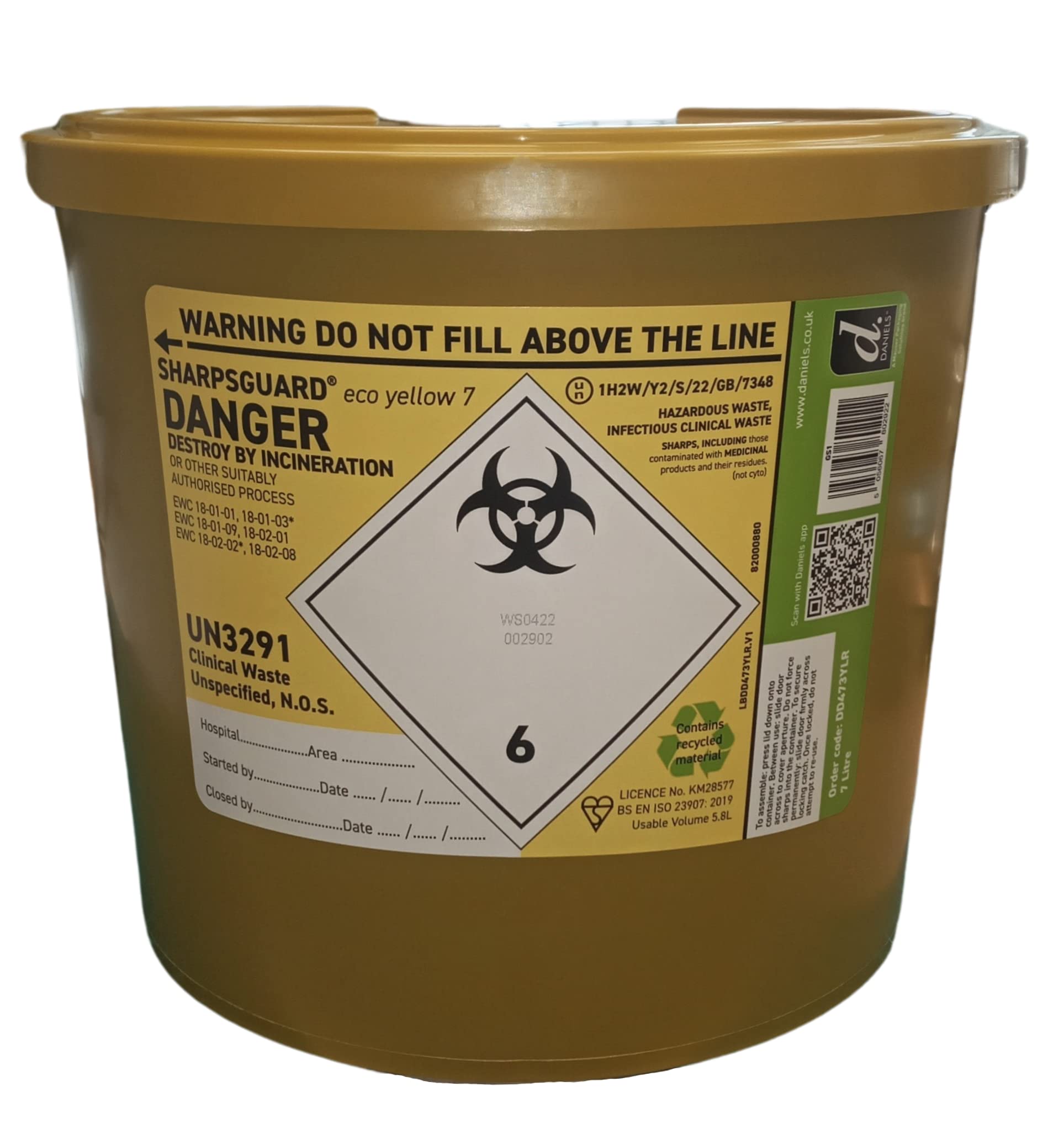 Sharpsguard DNDD473YL Sharps Bin, 7L, Yellow