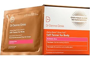 DR DENNIS GROSS Dr. Dennis Gross Glow Pad Self-Tanner for Body – Exfoliating & Anti-Aging Towelette with AHAs & BHAs, Buildable Natural Glow, Hydrating & Streak-Free Application, 8 Towelettes