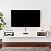 TuckTect Floating TV Unit, 47'' Wall Mounted TV Cabinet, Floating Shelves with Door, Modern Entertainment Media Console Center Large Storage TV Bench for Living Room & Office (47.24IN, White)