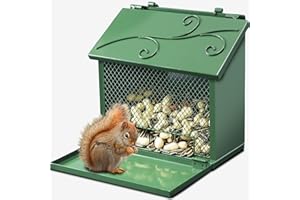 Gavinjitao Metal Squirrel Feeder, Squirrel Feeders for Outside Hanging Nesting Box Chipmunk Picnic Table House Outdoors for Corn, Nut, Peanuts Green 1 Pack