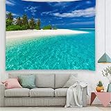 YISURE Tropical Paradise Beach Tapestry 150x130cm Palm Tree Ocean Decor view 2