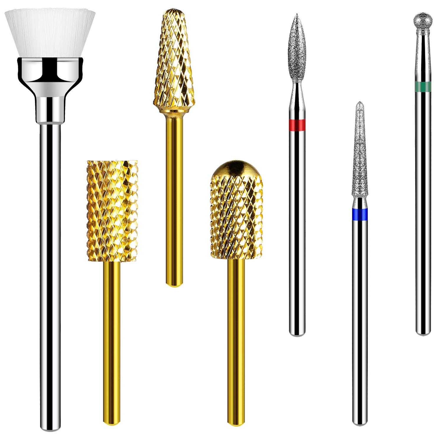 Nail Drill Bits Set for Acrylic Nails - wiwi 7PCS Tungsten Carbide Drill Bits Cuticle Drill Bits Nail Bits for Nail Drill 3/32 Inch for Efile Nail Bit Manicure Pedicure