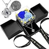Gnifot 2 Preserved Rose Gift for Women - Eternal Rose with I Love You Necklace - Romantic Birthday Gifts for Girlfriend Mom Her Wife Grandma on Valentines Mothers Day Anniversary Christmas-Blue