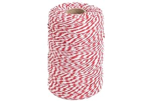 KINGLAKE Red and White Cotton Twine String - 656 Feet, Ideal for Crafts, Gift Wrapping, Party, Baking and Holidays