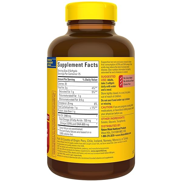 NATURE MADE FISH OIL OMEGA 3 SUPPLEMENTS, 1200 MG SOFTGELS, OMEGA 3 FISH OIL FOR HEALTHY HEART SUPPORT, 150 SOFTGELS, 75 DAY SUPPLY