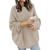 Wkior Women's Casual Sweater Loose Crewneck Knit Long Sleeve Solid Chunky Fall Pullover Sweaters Jumper Tops