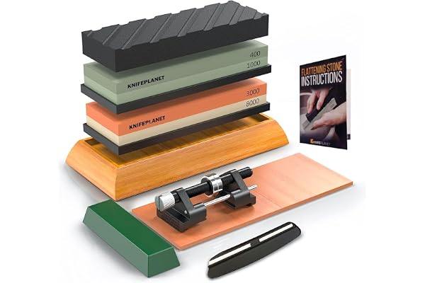 Knife Sharpening Stone Set – 400/1000 and 3000/8000-Grit Professional, Safe Knife Sharpener Set – Whetstone Set Includes Flat