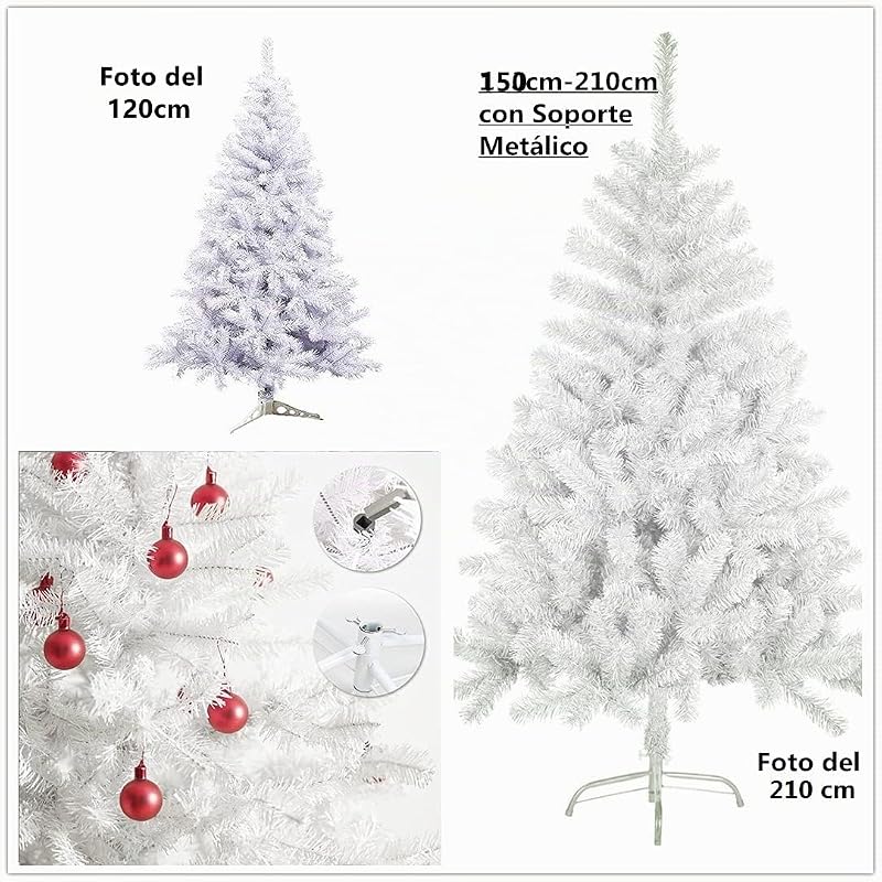 SOLAGUA Árbol de Navidad Artificial C/Efecto Brillo, Arboles con Hojas de Espumillón 120cm a 210cm de Primera Calidad, Súper Natural con el Soporte Metálico.(Blanco Brillo, 180cm 477Tips)