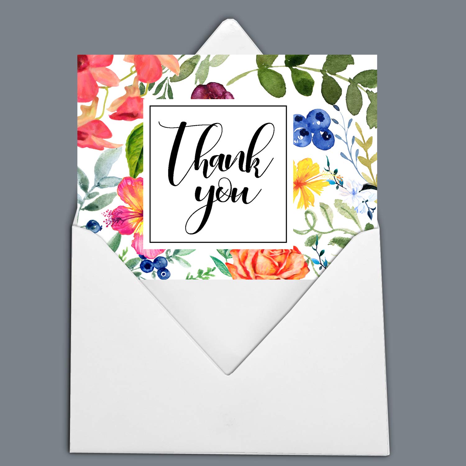 Darling Souvenir White Floral Thank You Card Bridal Shower Graduation Blank Folding Greeting Card Thank You Notes With Envelope - 36 Pcs