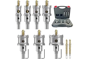 DECKRKAT 9-Piece 3/4" to 2" TCT Hole Saws Detachable Drill Bit Set for Stainless Steel, Hard Metals, Plastic, and Wood 1" Cutting Depth Heavy-Duty with Removable Pilot Bits and Allen Wrench.